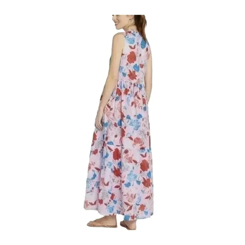 BB Dakota Tropic Of The Day Dress Floral Cotton Pink Red Maxi Size Small - Picture 2 of 9